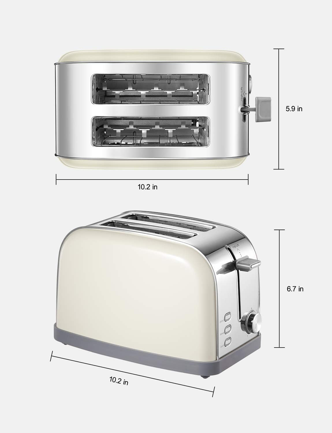Retro 2-Slice Bagel Toaster with Extra Wide Slots, 7 Shade Settings & Removable Crumb Tray - Stylish Stainless Steel Design