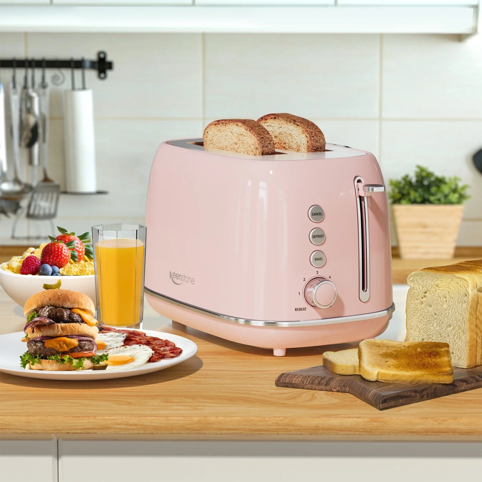 Toaster, Cute 2 Slice Stainless Steel Toaster with Cancel, Defrost Fuction for Bread, Bagel, Wide Slots Revolution Toasters, Kitchen Appliances, Apartment Essentials Must Haves - Pink