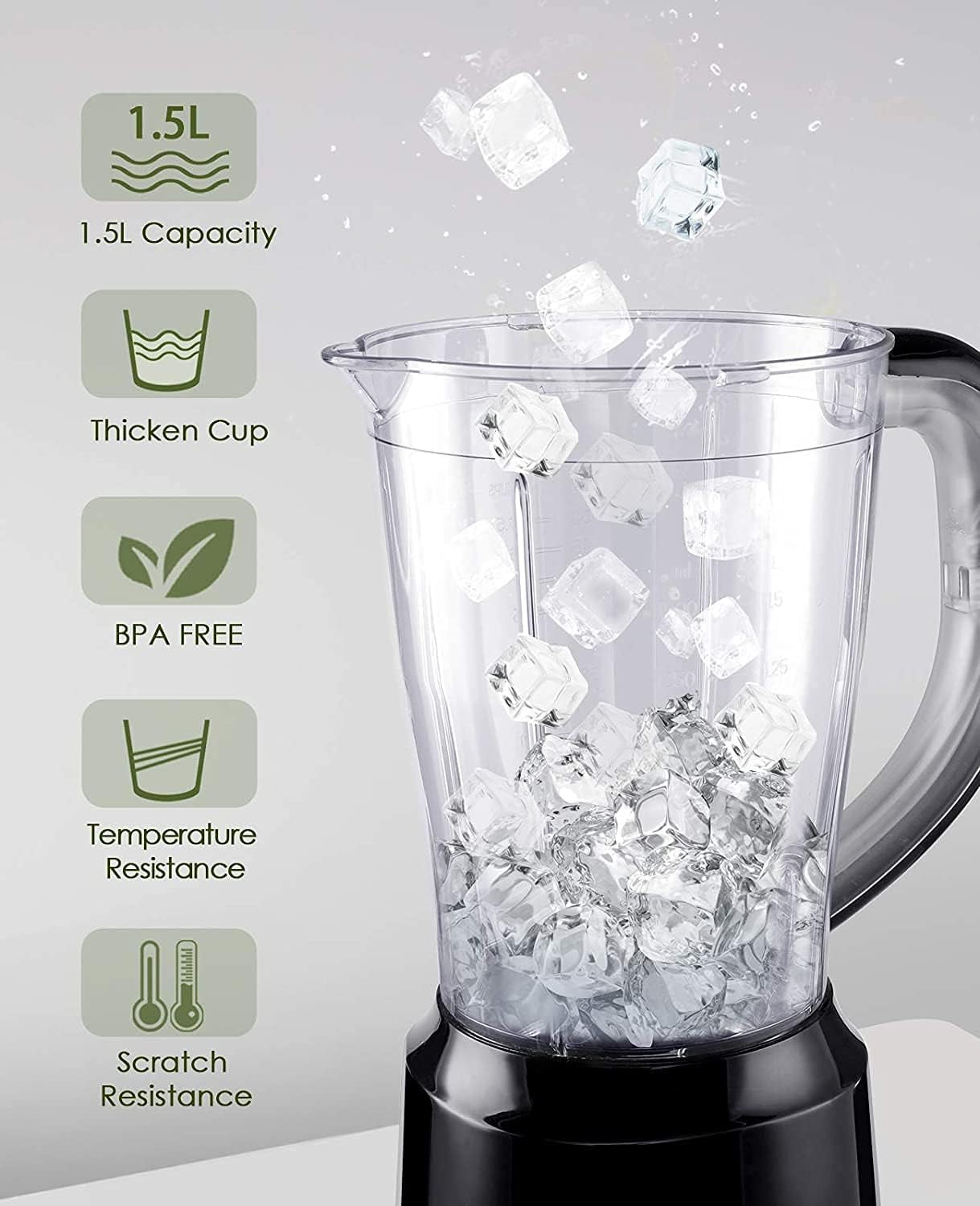 Powerful Smoothie Blender with 50Oz Jar - Perfect for Ice Crushing & Frozen Desserts, 2 Speeds & Pulse Function, BPA-Free, Sleek Black Design