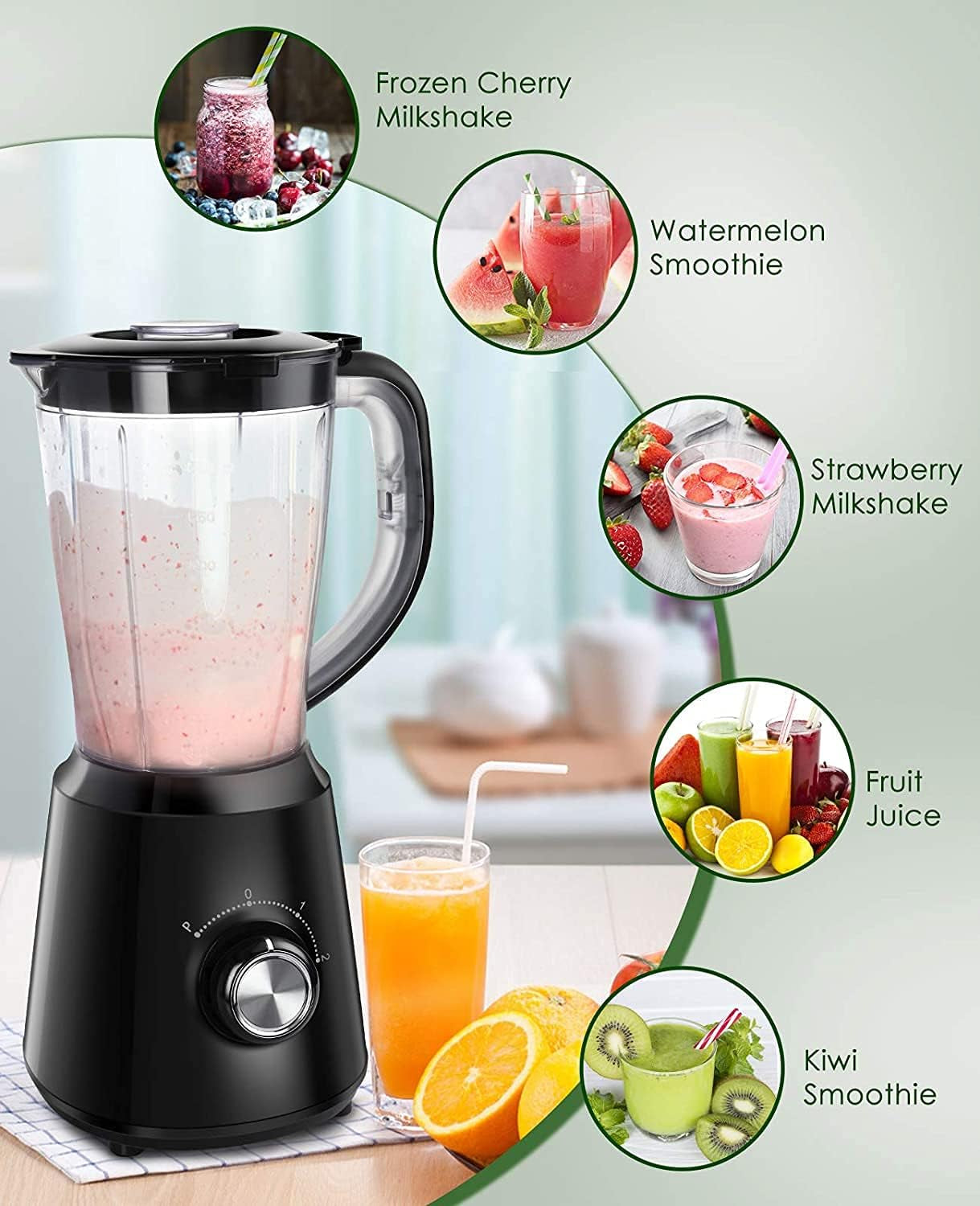Powerful Smoothie Blender with 50Oz Jar - Perfect for Ice Crushing & Frozen Desserts, 2 Speeds & Pulse Function, BPA-Free, Sleek Black Design