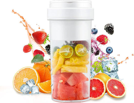 Compact USB Rechargeable Portable Blender - 550ml Personal Size Juicer for Smoothies & Shakes, Perfect for Gym & Travel (White)