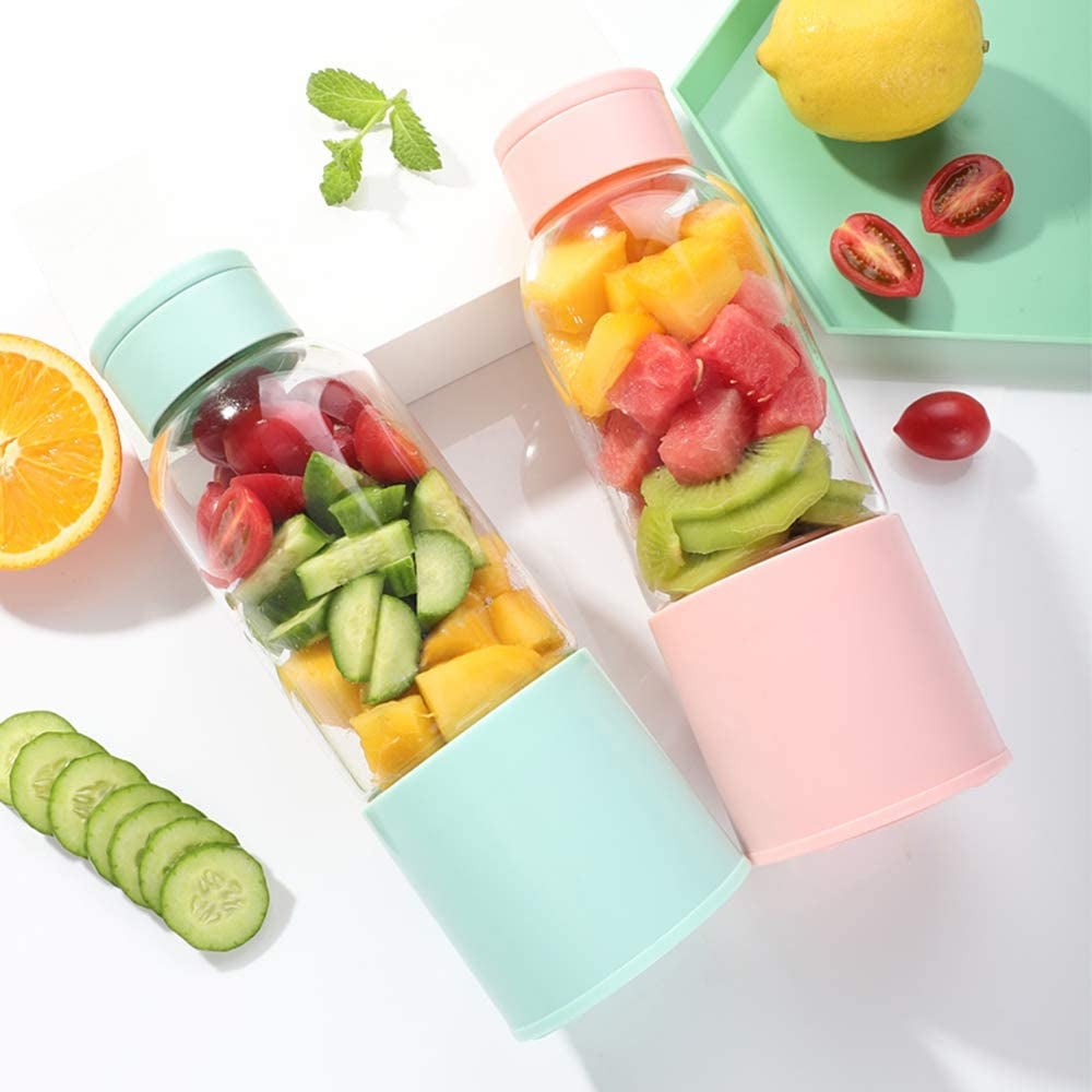 Portable Wireless Blender - 6 Blades USB Rechargeable Mini Juicer Cup for Smoothies & Shakes - 450ml Food Grade Borosilicate Glass with Handle