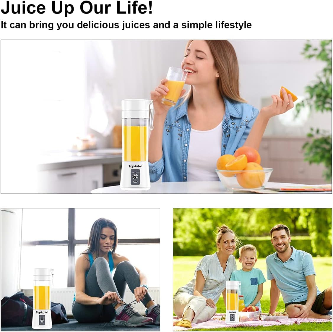 Powerful Portable Blender - Mini Smoothie Maker with 6 Blades, 2000mAh Rechargeable Battery for Home, Travel & Office