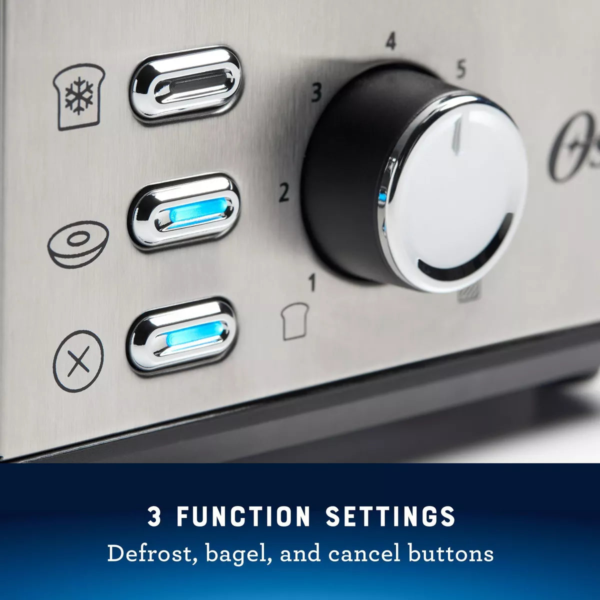 Oster 2-Slice Toaster Stainless Steel with Extra-Wide Slots: Reheat & Bagel Functions, 800W, Spot Clean