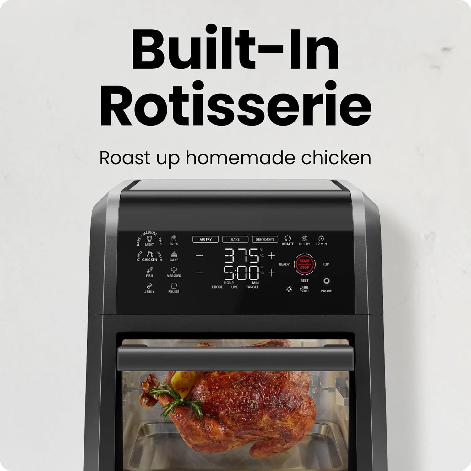 Exactemp 12 Quart 5-In-1 Air Fryer with Integrated Smart Thermometer, 28 Presets - Black