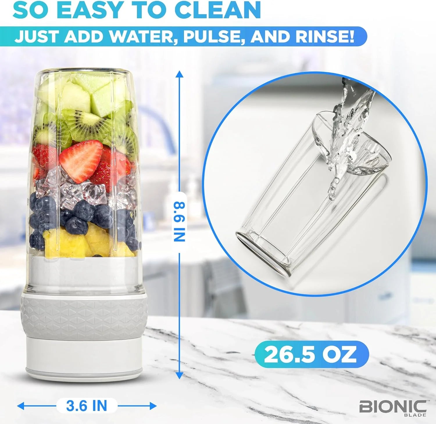 Bionic Blade Portable Rechargeable Smoothie Blender & Juicer with Extra Travel Bottle