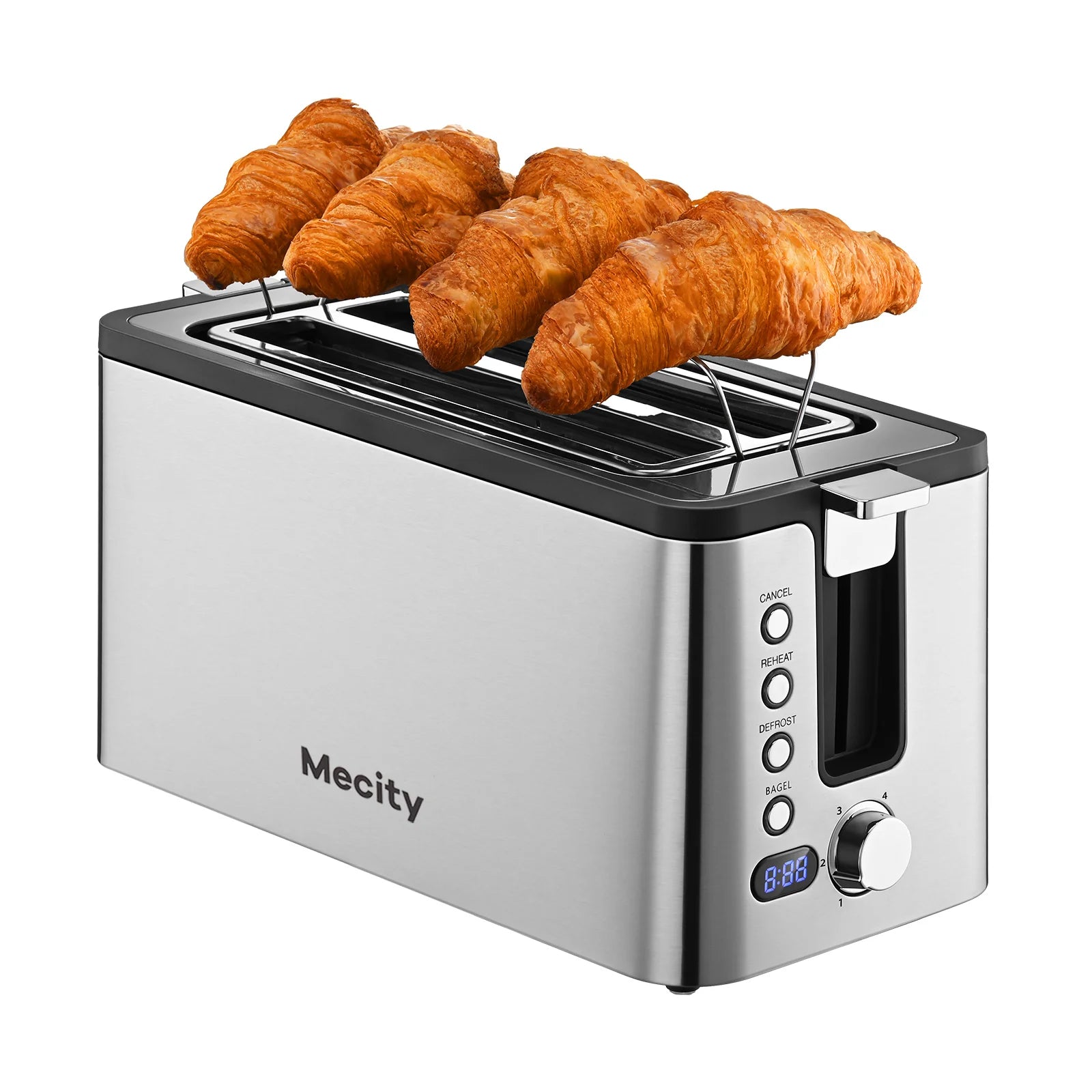Stainless Steel 4-Slice Toaster with Countdown Timer and Crumb Tray - 1300 Watts, Sleek Silver Design