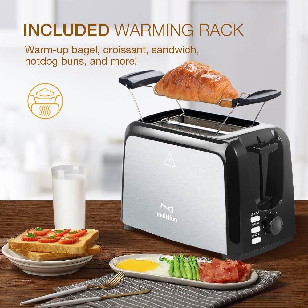 Stainless Steel 2-Slice Toaster with Extra Wide Slots, 7 Shade Settings, and Removable Crumb Tray - Perfect for Bagels and More!
