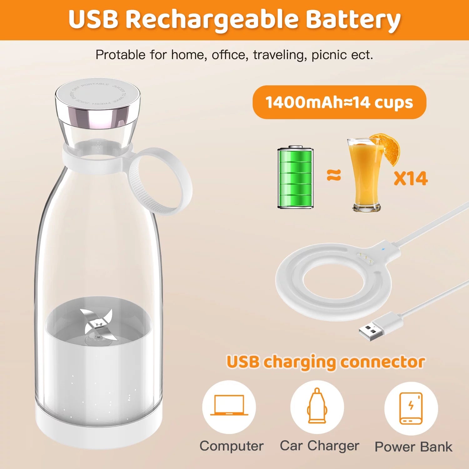 350ml Portable Electric Blender - Perfect for Smoothies and Shakes on the Go!