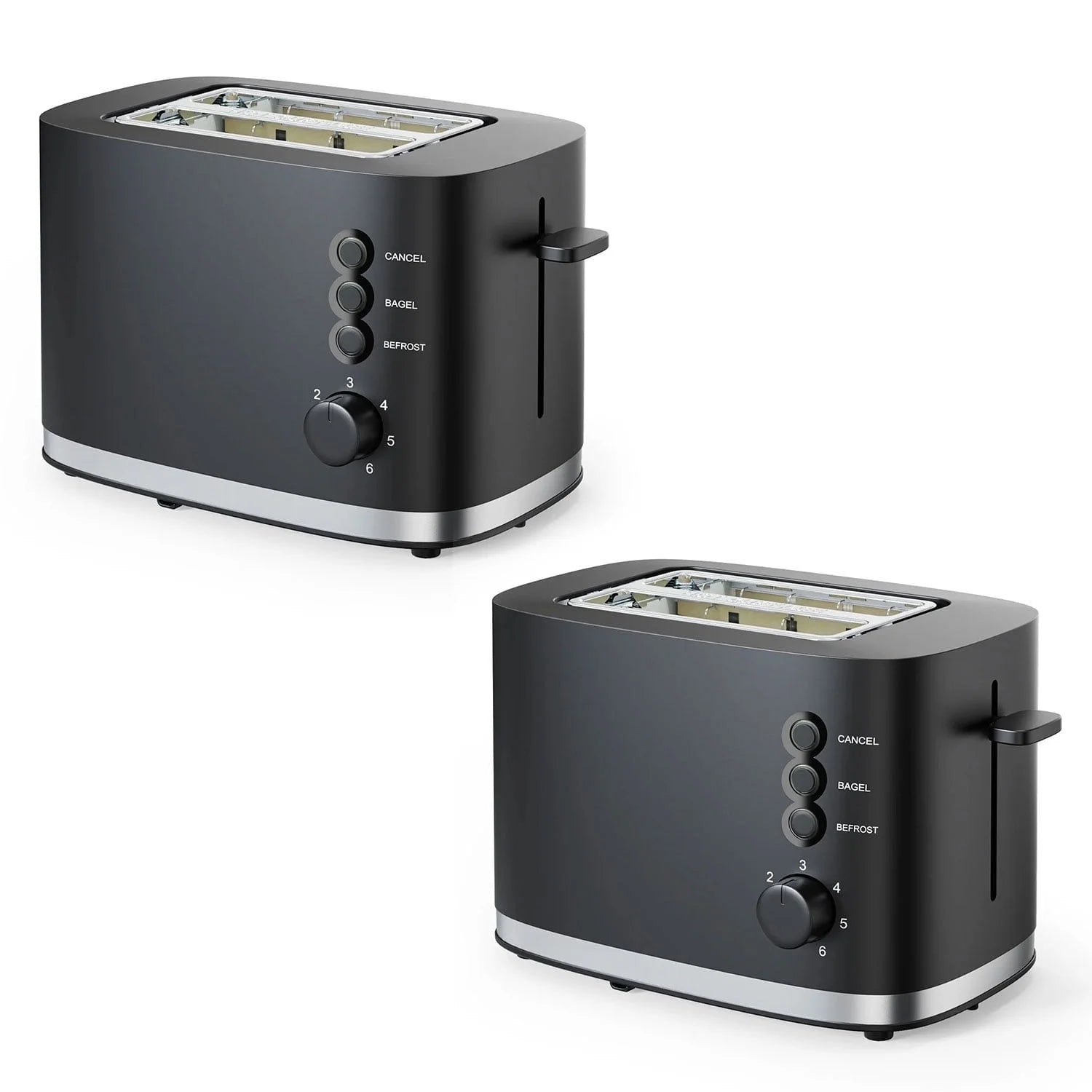 Wide Slot 2 Slice Toaster: Bread Toaster with Removable Crumb Tray, 6 Bread Shade Settings, Auto-Shutoff, Cord Storage under Base, Black, 2PCS