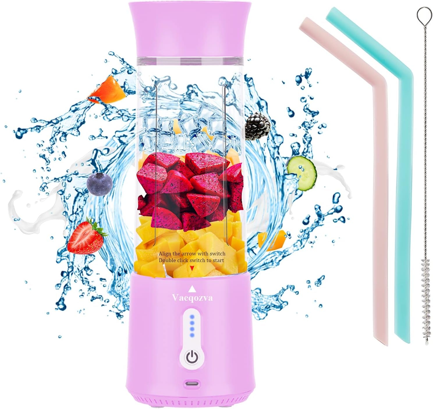 Chic Pink Portable USB Rechargeable Blender - 17 Oz Mini Juicer for Smoothies & Shakes, Perfect for Travel, Home, Office & Outdoors