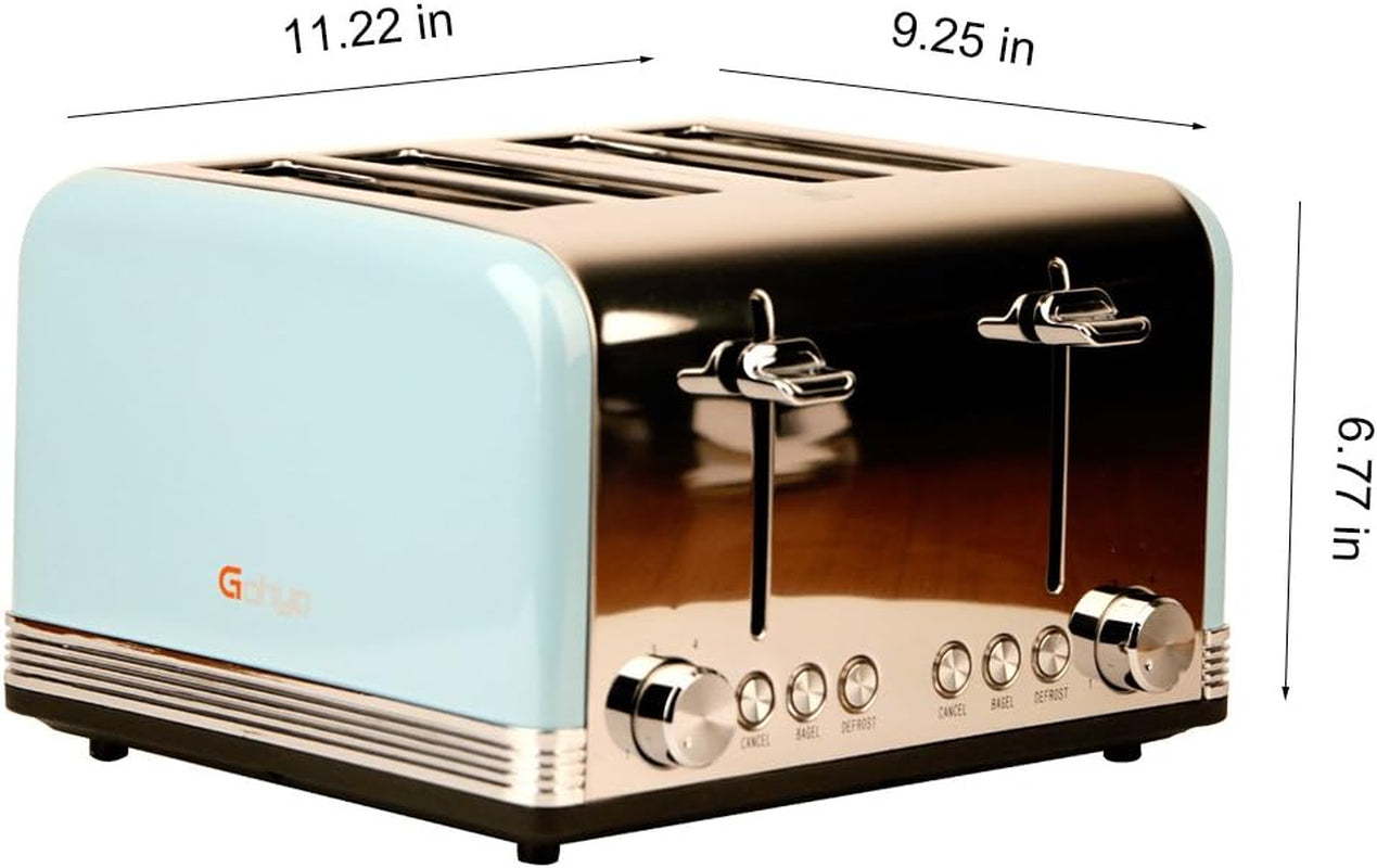 4-Slice Stainless Steel Toaster with Wide Slots & Removable Crumb Tray - Perfect for Bread & Bagels (Blue)
