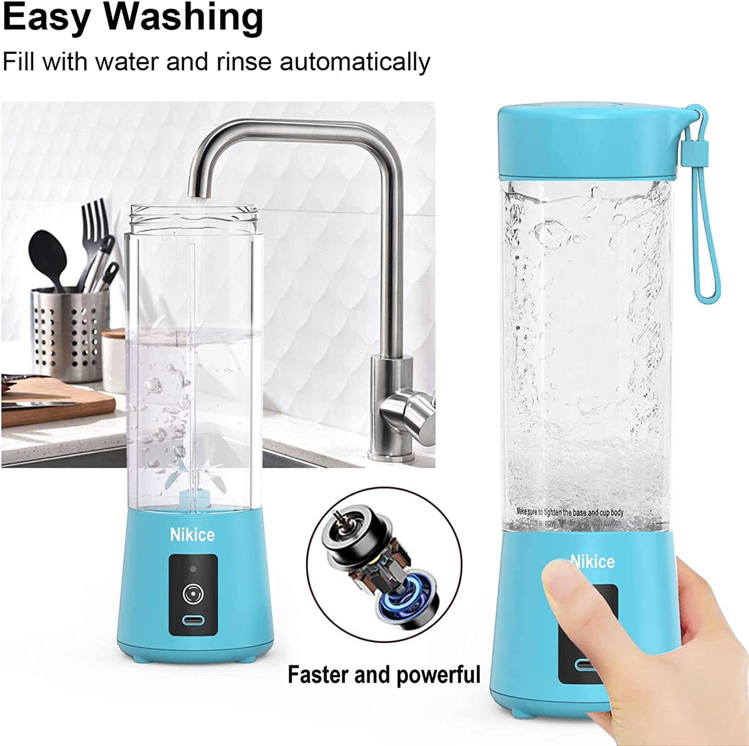 Portable Personal Blender for Smoothies & Shakes - Handheld Fruit Juicer Cup in Blue