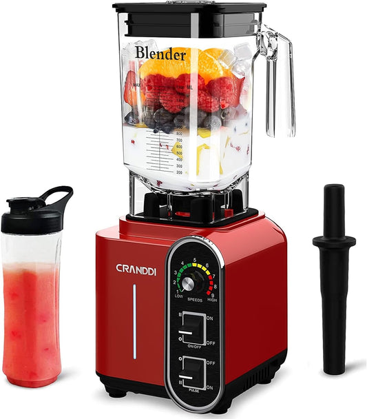 1800W Commercial Smoothie Blender - 52Oz Capacity, Stainless Steel Blade, 9 Speed Settings, Self-Cleaning & Built-In Pulse - K98C Red