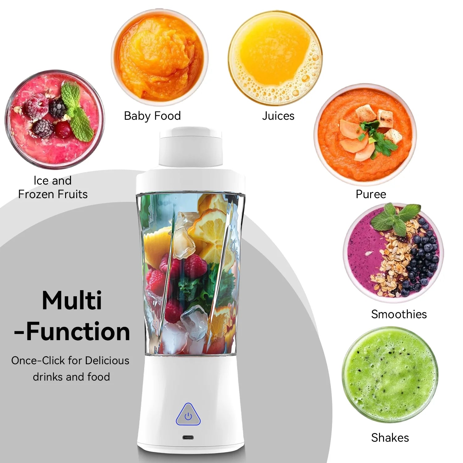 Powerful Portable Blender - 6000mAh USB Rechargeable Juicer for Smoothies & Shakes, BPA Free 24oz Cup with 6 Blades, Self-Cleaning 360W Ideal for Home, Office & Travel