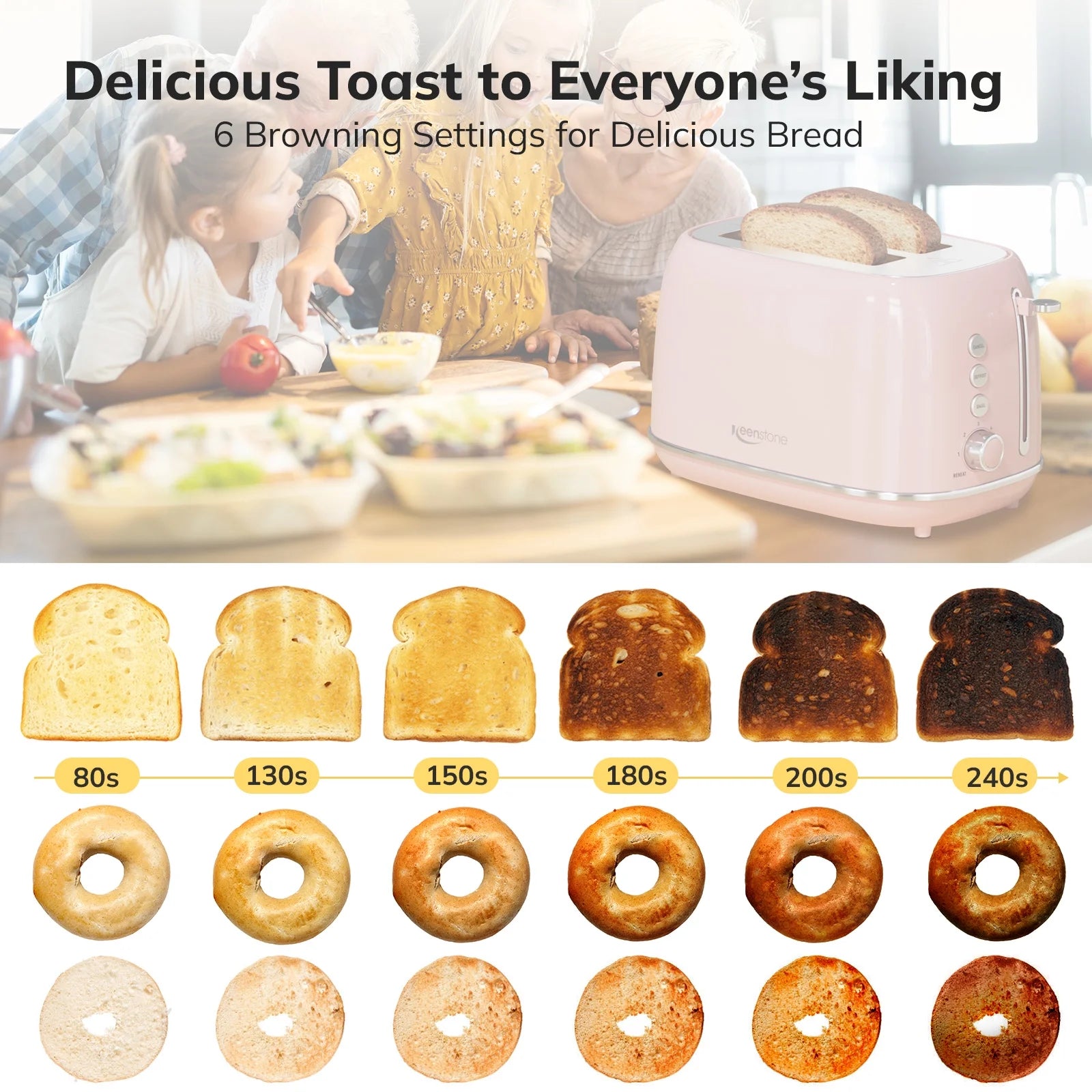 Toaster, Cute 2 Slice Stainless Steel Toaster with Cancel, Defrost Fuction for Bread, Bagel, Wide Slots Revolution Toasters, Kitchen Appliances, Apartment Essentials Must Haves - Pink