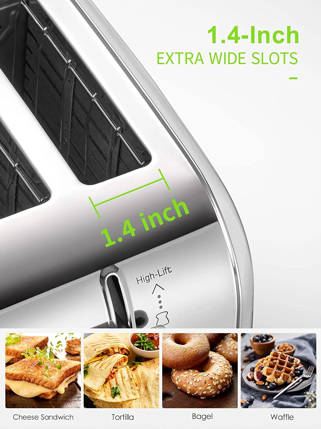 4-Slice Stainless Steel Toaster with Extra Wide Slots and High Lift Lever