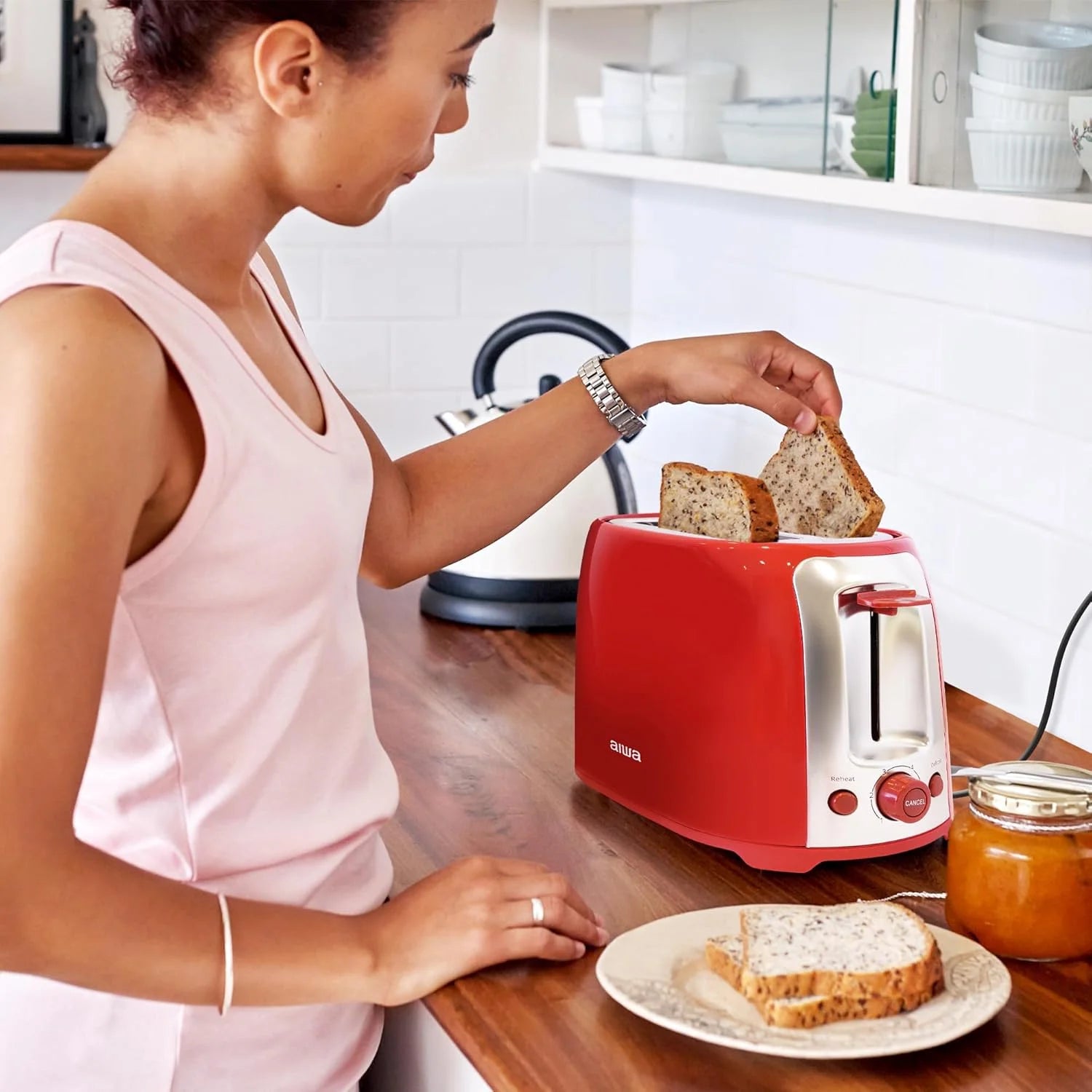 2-Slice Toaster with Wide Slots, 6 Browning Settings, and Crumb Tray, Red