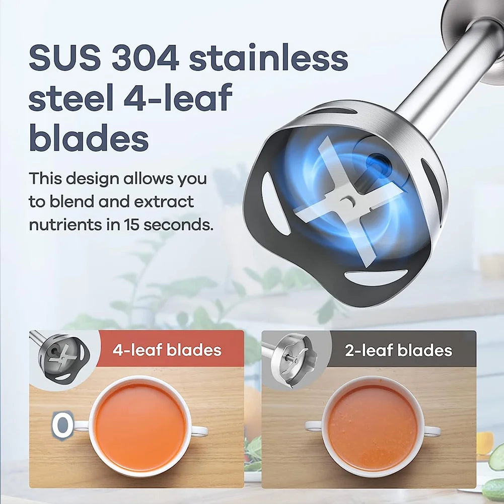 4-in-1 Immersion Hand Blender - 5 Speed Turbo Stick Blender for Smoothies, Milkshakes, Juices & Sauces