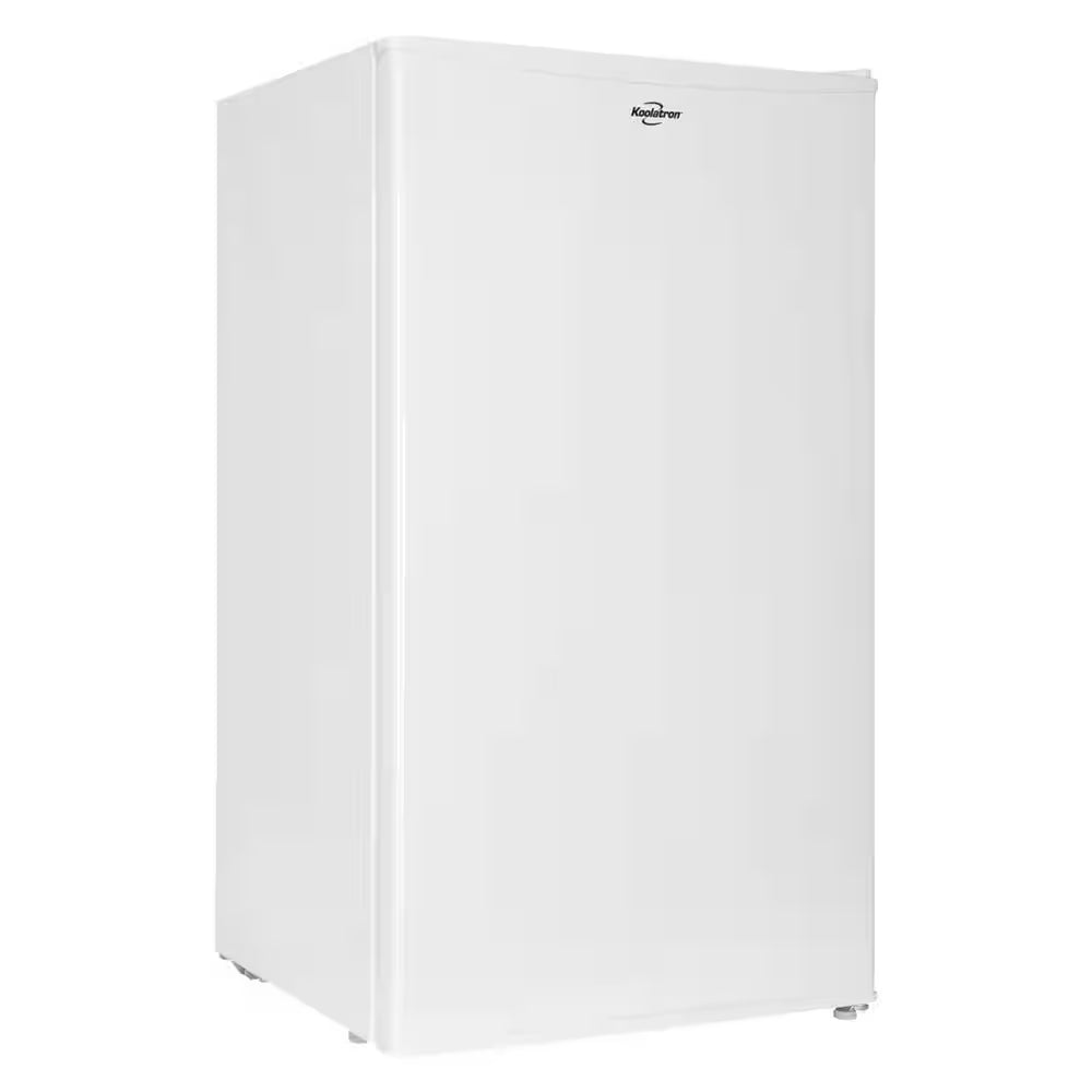 Compact Fridge with Freezer, 3.2 Cu. Ft.. (91L), White, Space-Saving Flat Back, Reversible Door