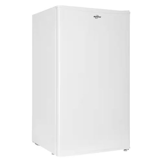 Compact Fridge with Freezer, 3.2 Cu. Ft.. (91L), White, Space-Saving Flat Back, Reversible Door