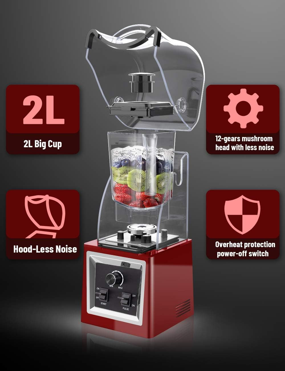 Professional Soundproof Blender - Commercial Quiet Smoothie Maker with Sound Enclosure, Speed Control & Self-Cleaning Function