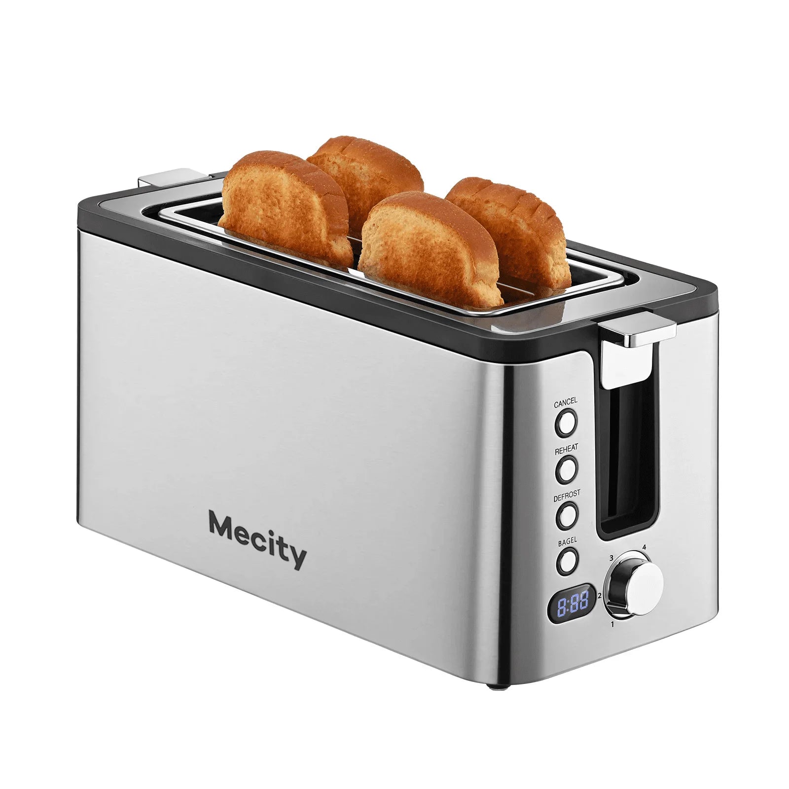 Stainless Steel 4-Slice Toaster with Countdown Timer and Crumb Tray - 1300 Watts, Sleek Silver Design