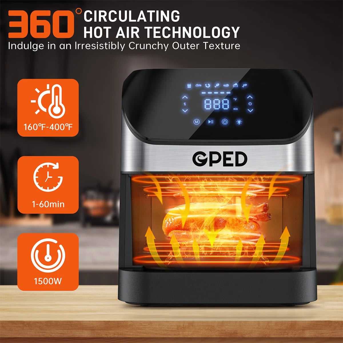 7.5 QT Air Fryers, Clear Window Oilless Air Fryer Oven, 8-In-1 One-Touch Screen, Nonstick Dishwasher-Safe Basket, Customized Temp/Time, Including Air Fryer Paper Liners 50PCS, Silver