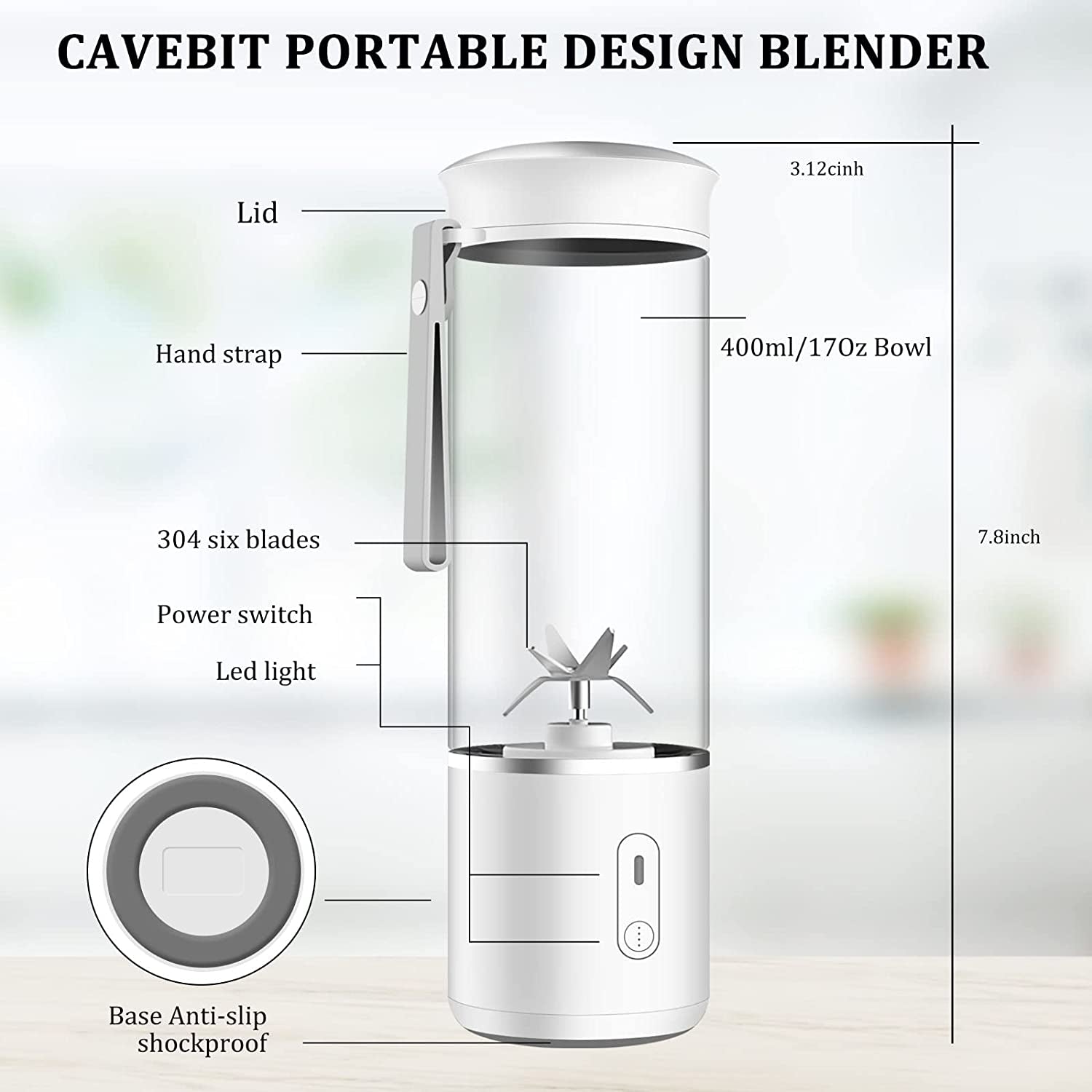 Ultimate Portable Blender - 14oz Travel Smoothie Maker with USB Rechargeable, 6 Powerful 3D Blades for Perfect Shakes and Smoothies!