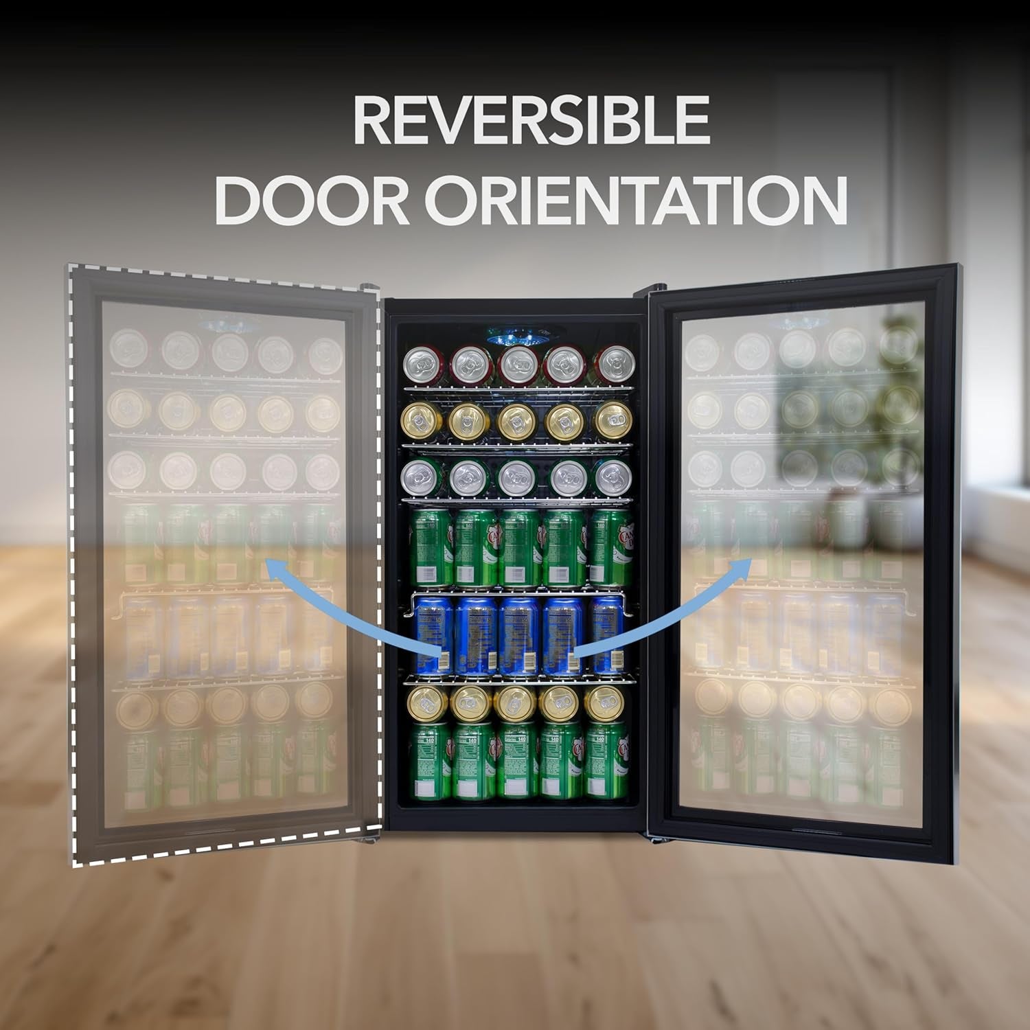 127-Can Stainless Steel Beverage Refrigerator with Double-Layer Glass Door - 3.1 Cu Ft Freestanding Mini Fridge