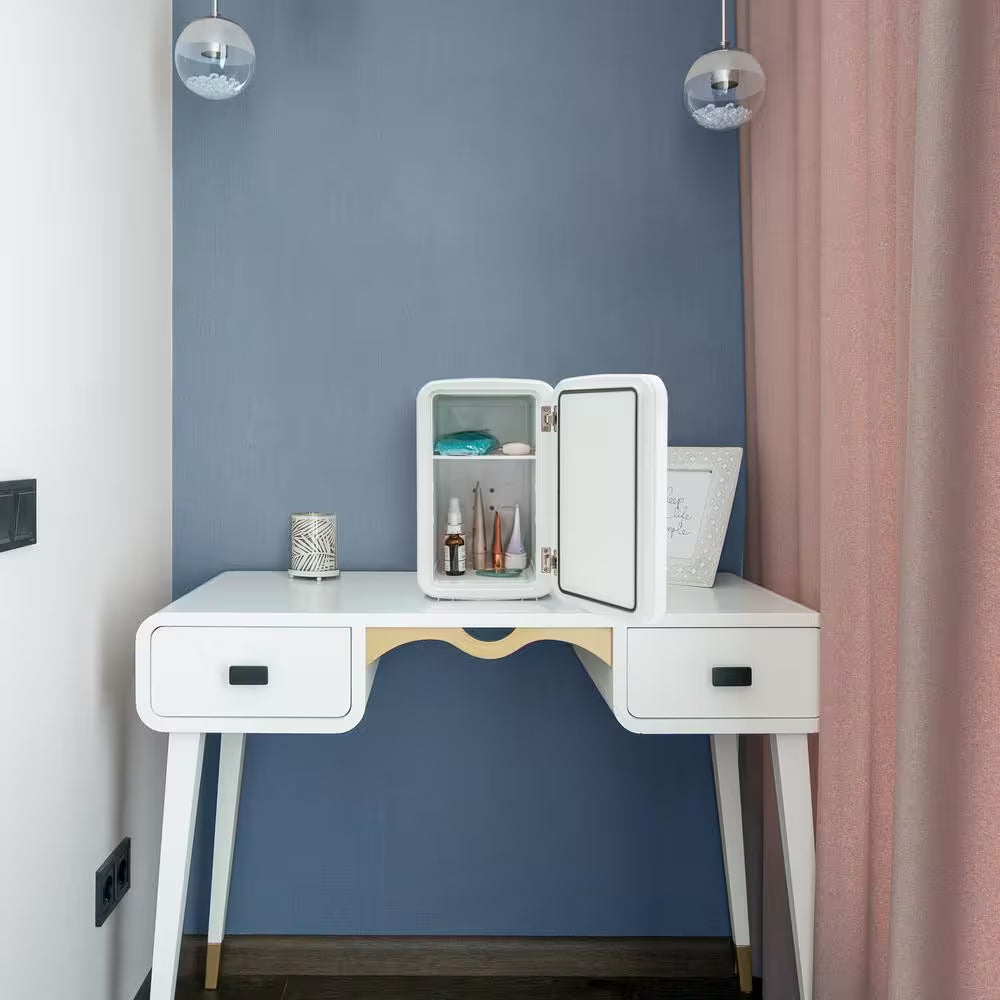 8.63 In. 0.26 Cu. Ft./7.4L Mini Refrigerator in White with Mirror and Light