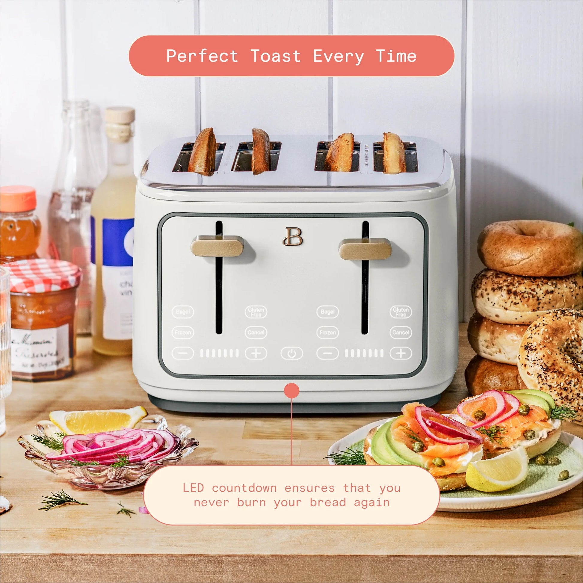 Drew Barrymore's Elegant 4-Slice Touch-Activated Toaster in White Icing