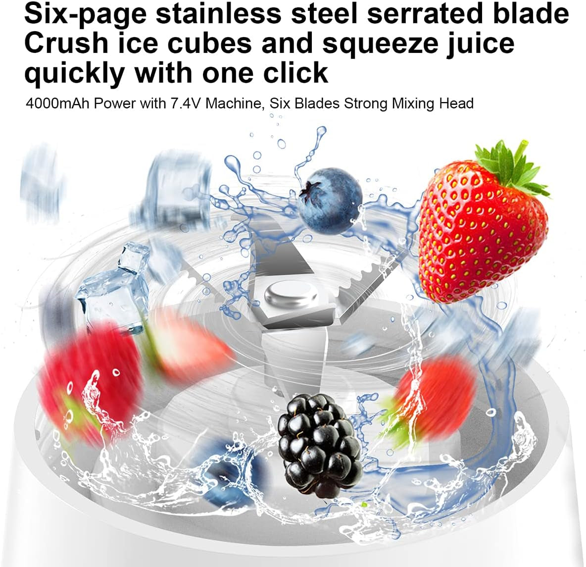 Powerful Portable Blender - Mini Smoothie Maker with 6 Blades, 2000mAh Rechargeable Battery for Home, Travel & Office