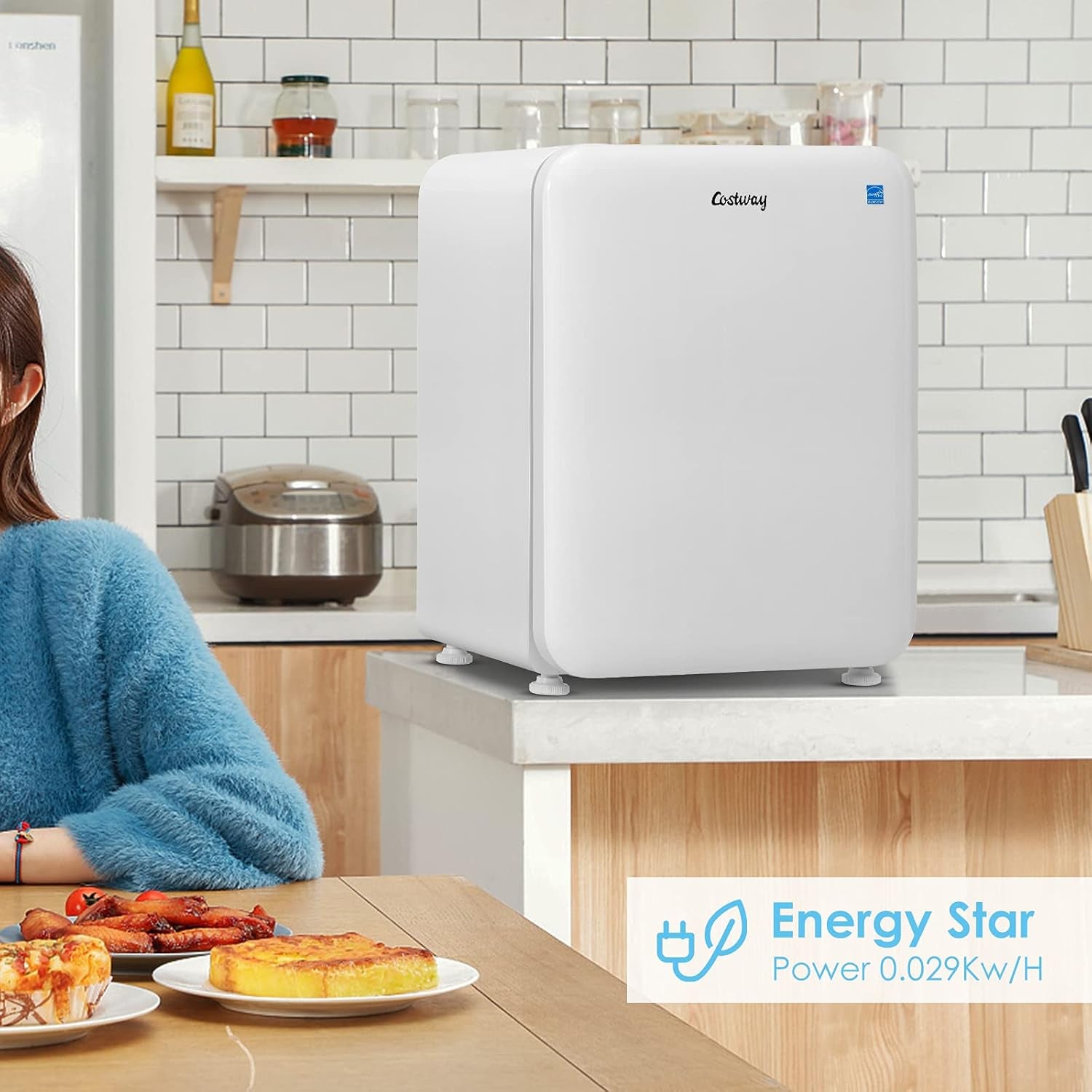 2.4 Cu Ft Compact Refrigerator - Energy Efficient Mini Fridge with Auto Defrost, Adjustable Temperature, Reversible Door & Removable Glass Shelves - Perfect for Apartments & Small Spaces - White