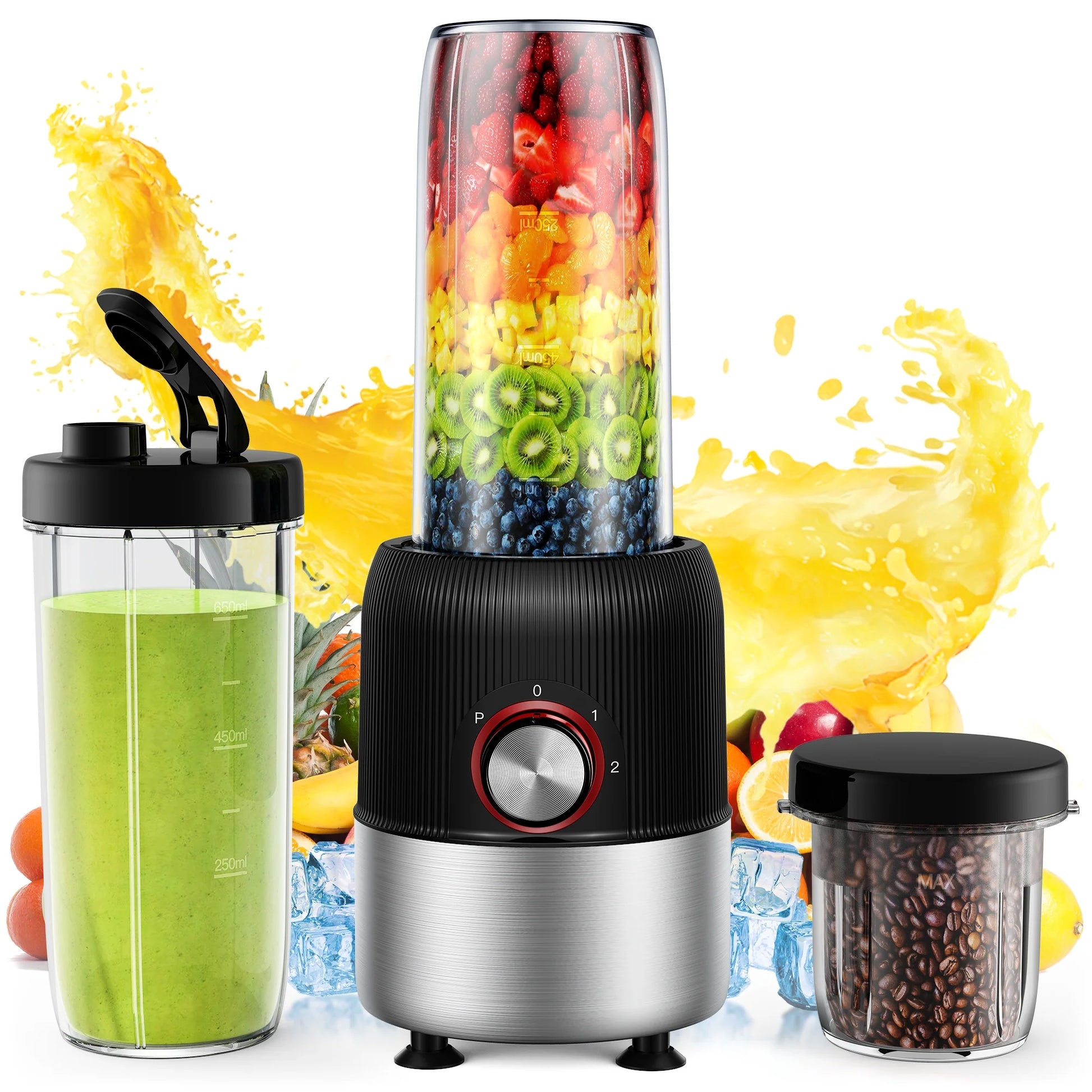 2-in-1 Portable Blender and Grinder - BPA-Free 22oz Smoothie Bottle & Coffee/Spice Jar Combo