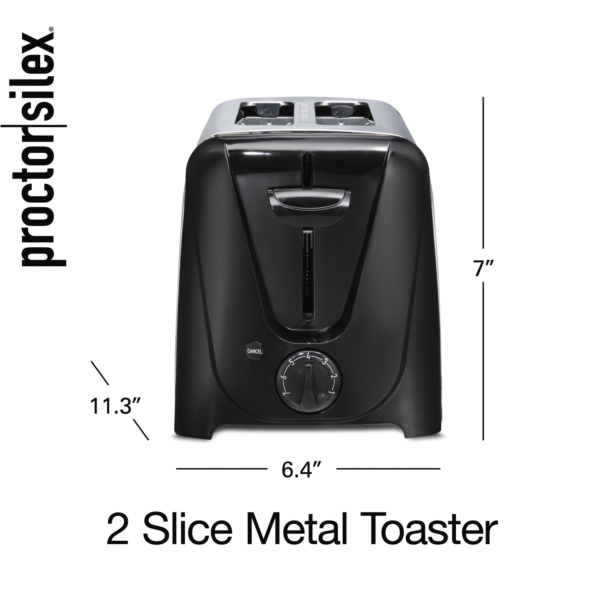 2 Slice Toaster, Built-In Cord Wrap, 7 Toast Shades, Auto Shutoff, Cancel Button, Silver and Black