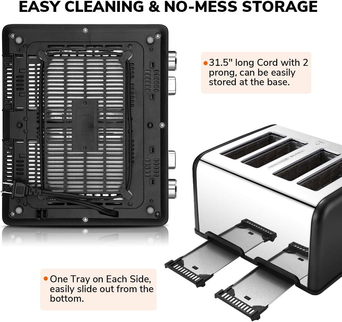 4-Slice Stainless Steel Toaster - Extra Wide Slots, 6 Shade Settings, Bagel & Defrost Functions, 1650W, Sleek Black Design