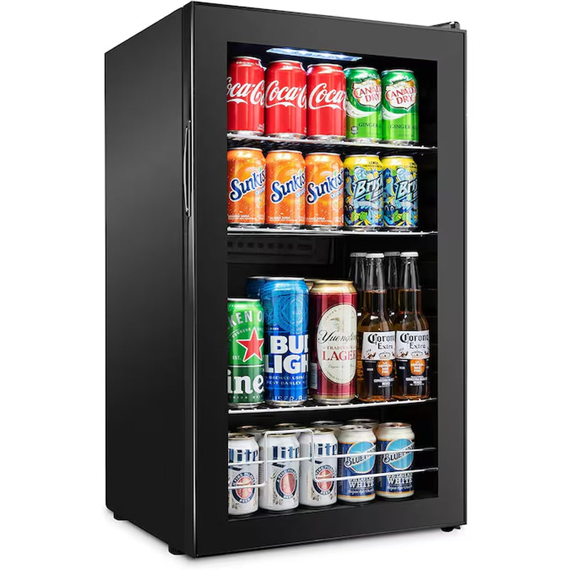 18.7-In W 126 -Can Capacity Black Freestanding Indoor Beverage Refrigerator with Glass Door