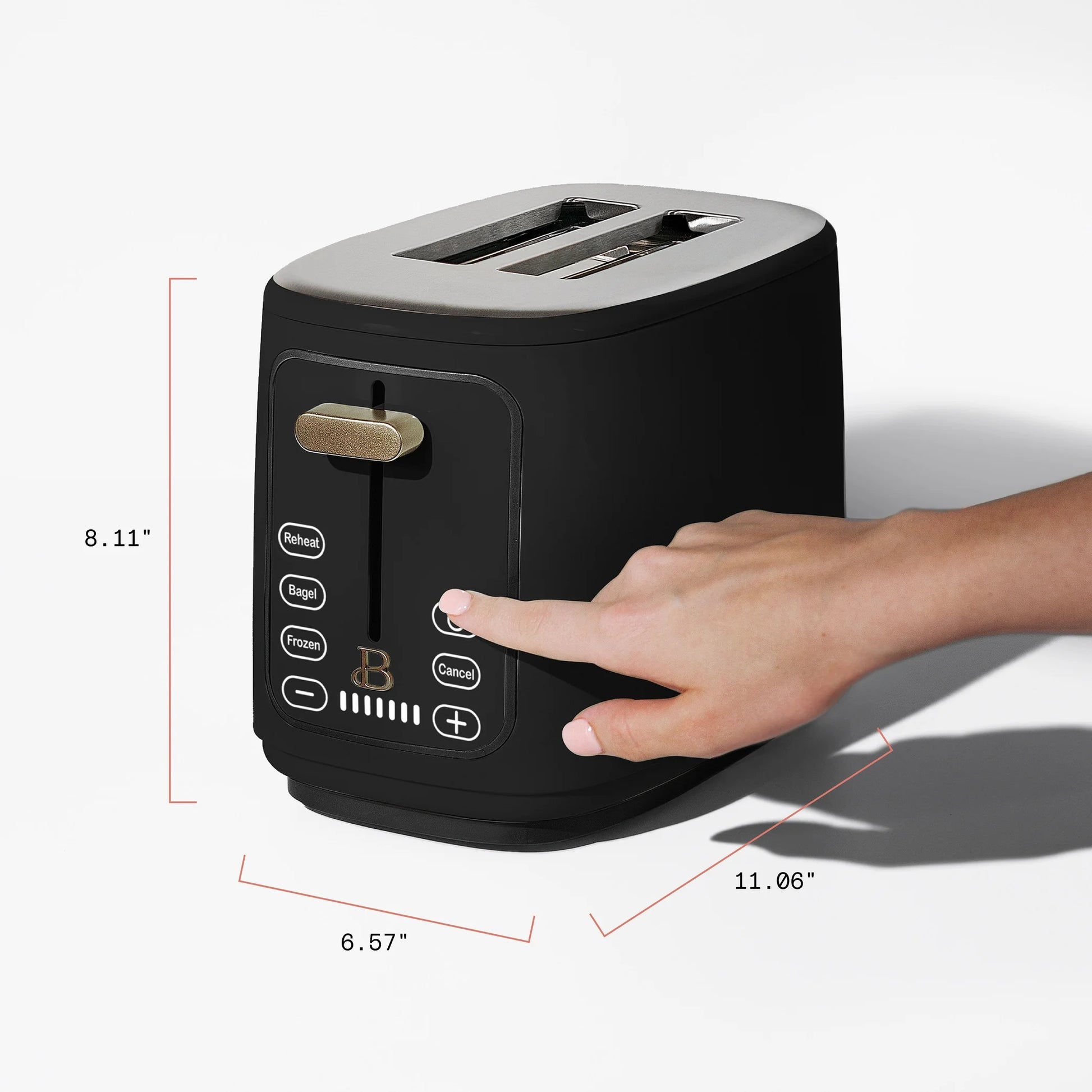 Sleek Black Sesame 2-Slice Toaster with Touch-Activated Display by Drew Barrymore