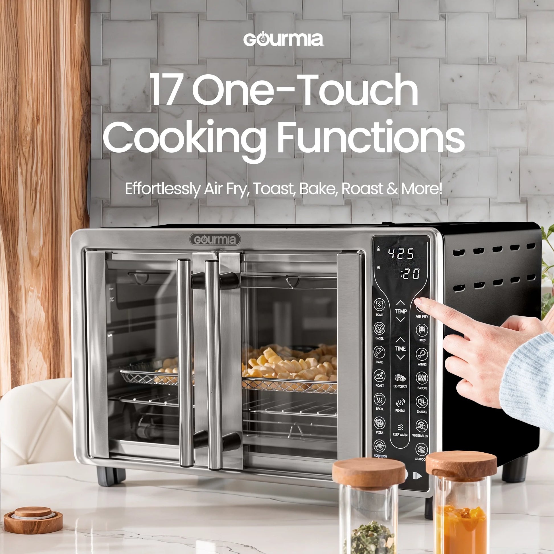 Digital Air Fryer Toaster Oven Combo | 17 One Touch Cooking Functions | Fits 12" Pizza | Cooks Food Quickly with Little to No Oil | Stainless Steel Air Fryer | Toaster Ovens Countertop |