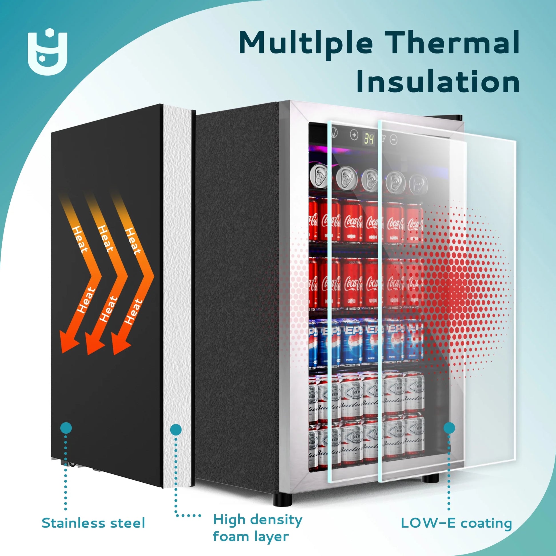 145 Can Beverage Refrigerator with Glass Door & Adjustable Shelves – Perfect for Chilling Drinks!