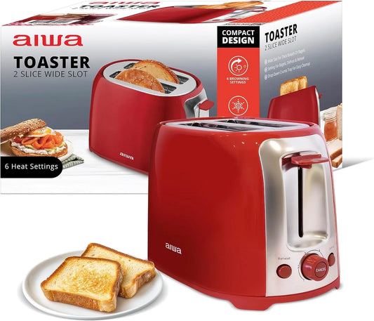2-Slice Toaster with Wide Slots, 6 Browning Settings, and Crumb Tray, Red