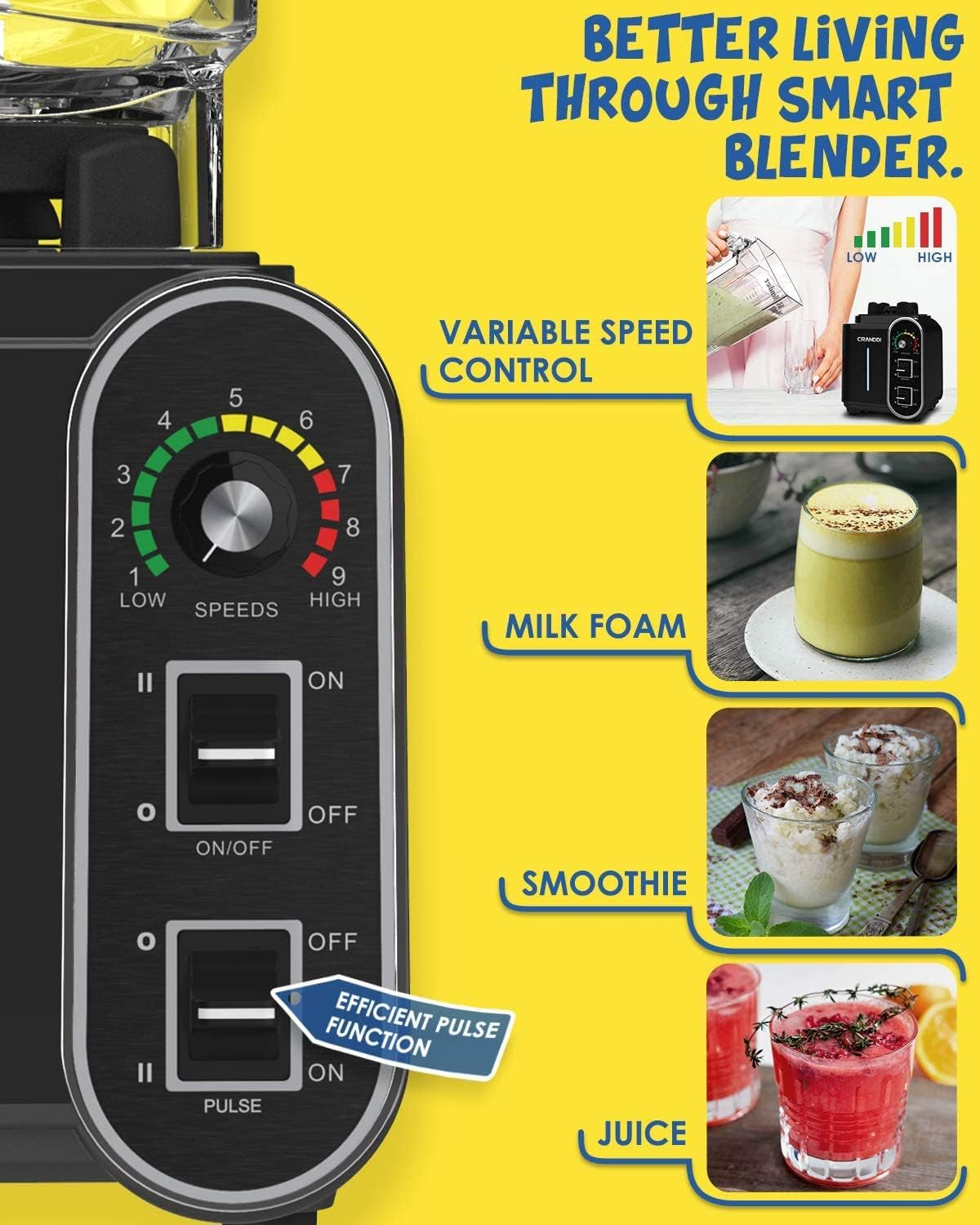 1800W High-Speed Power Blender - 52Oz Countertop Blender for Smoothies & Shakes, Easy to Clean, K98C, Sleek Black Design
