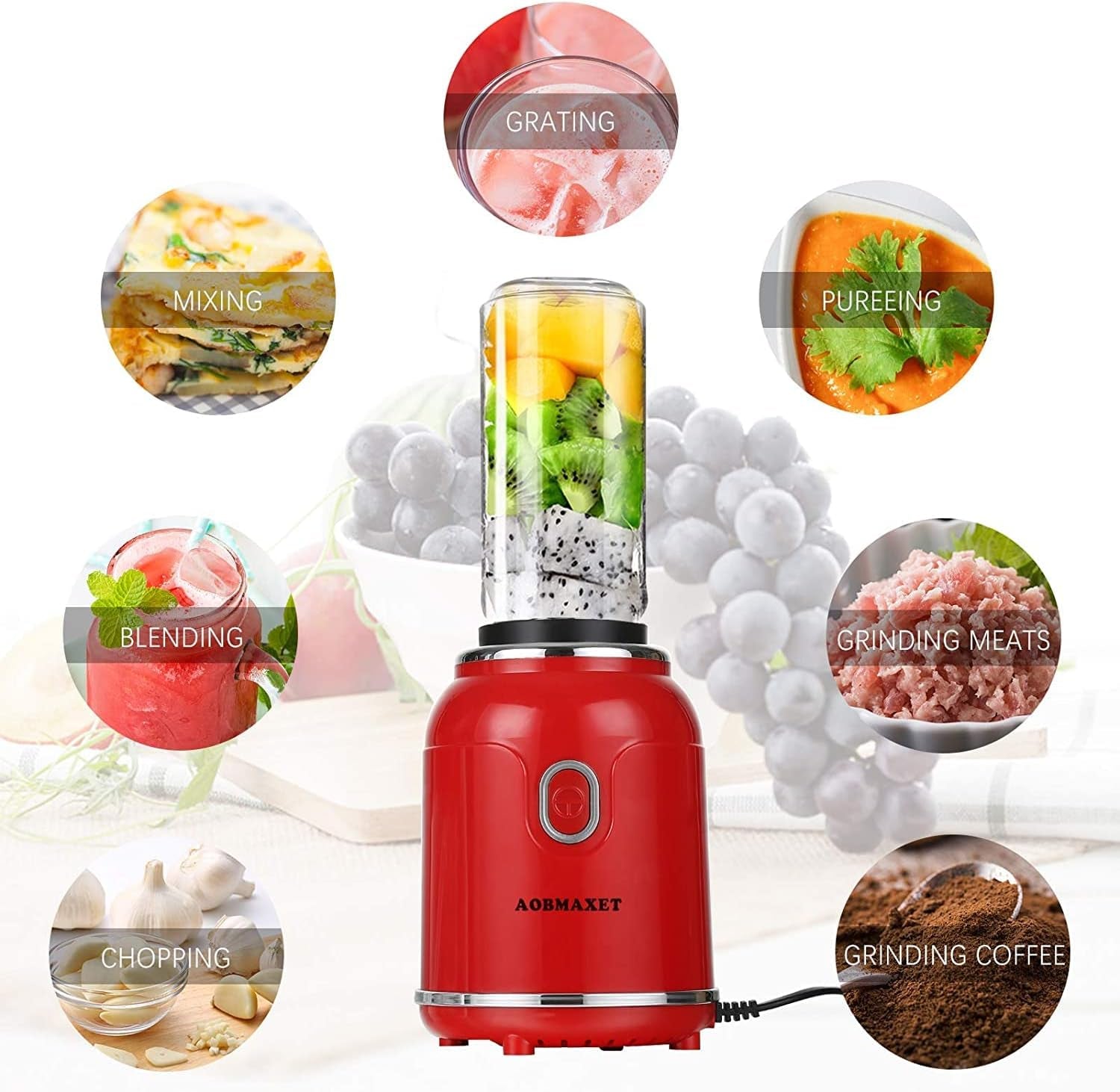 Versatile Smoothie Blender & Coffee Grinder - Portable 18/20 Oz Cup, 300W Power, Includes Recipes & Stainless Steel Blades, Perfect for Shakes, Spices, Fruits & Beans, Stylish Red Design