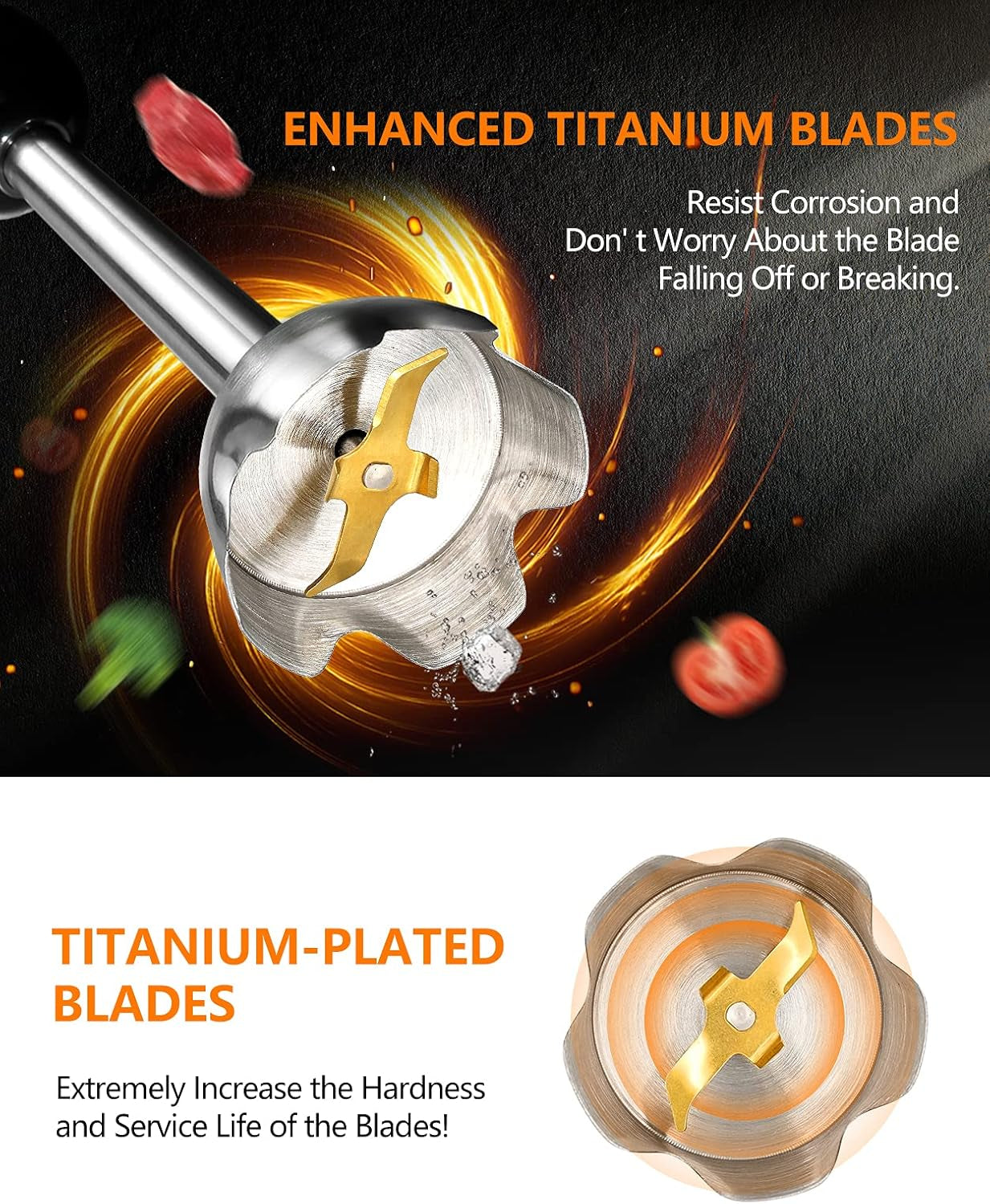 Powerful 800W Immersion Hand Blender - 4-in-1 Food Processor with Titanium Steel Blades for Smoothies, Whisking, Chopping, Soups, Juicing & Ice Crushing (Red)