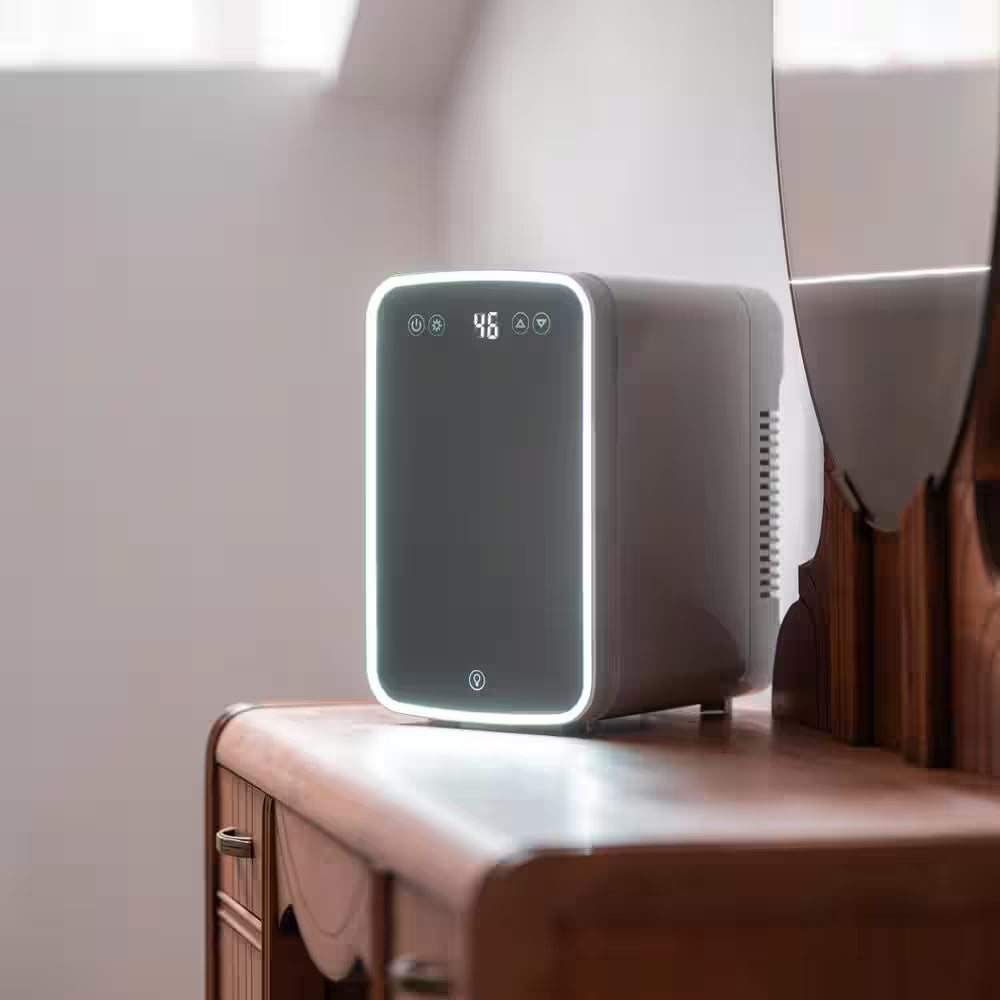 8.63 In. 0.26 Cu. Ft./7.4L Mini Refrigerator in White with Mirror and Light