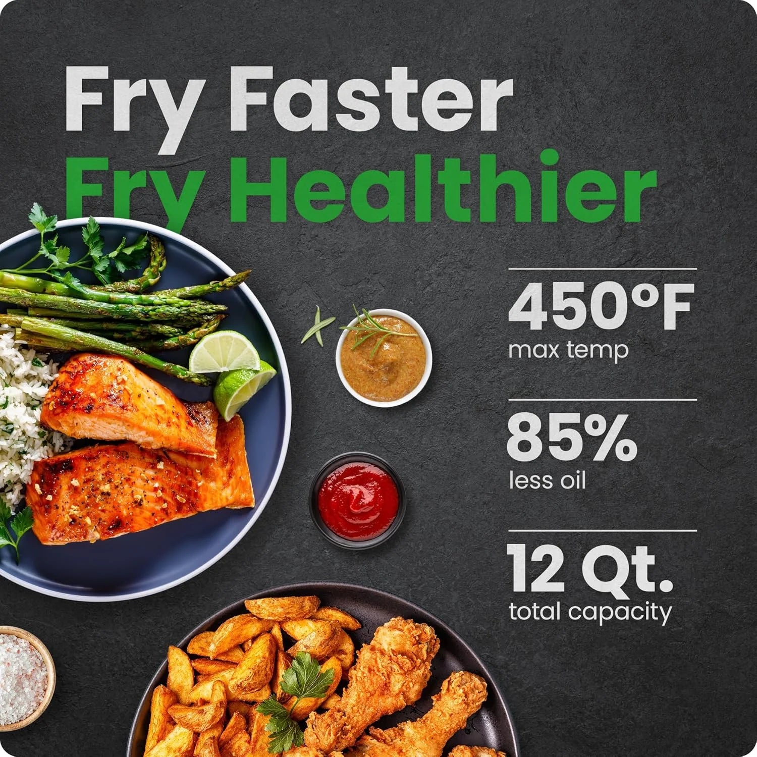 Exactemp 12 Quart 5-In-1 Air Fryer with Integrated Smart Thermometer, 28 Presets - Black