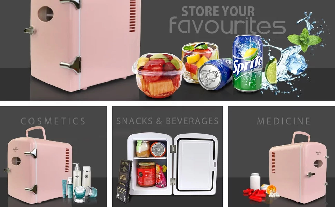 4L Retro Mini Fridge - Stylish Pink 12V DC & 110V Cooler for 6 Cans