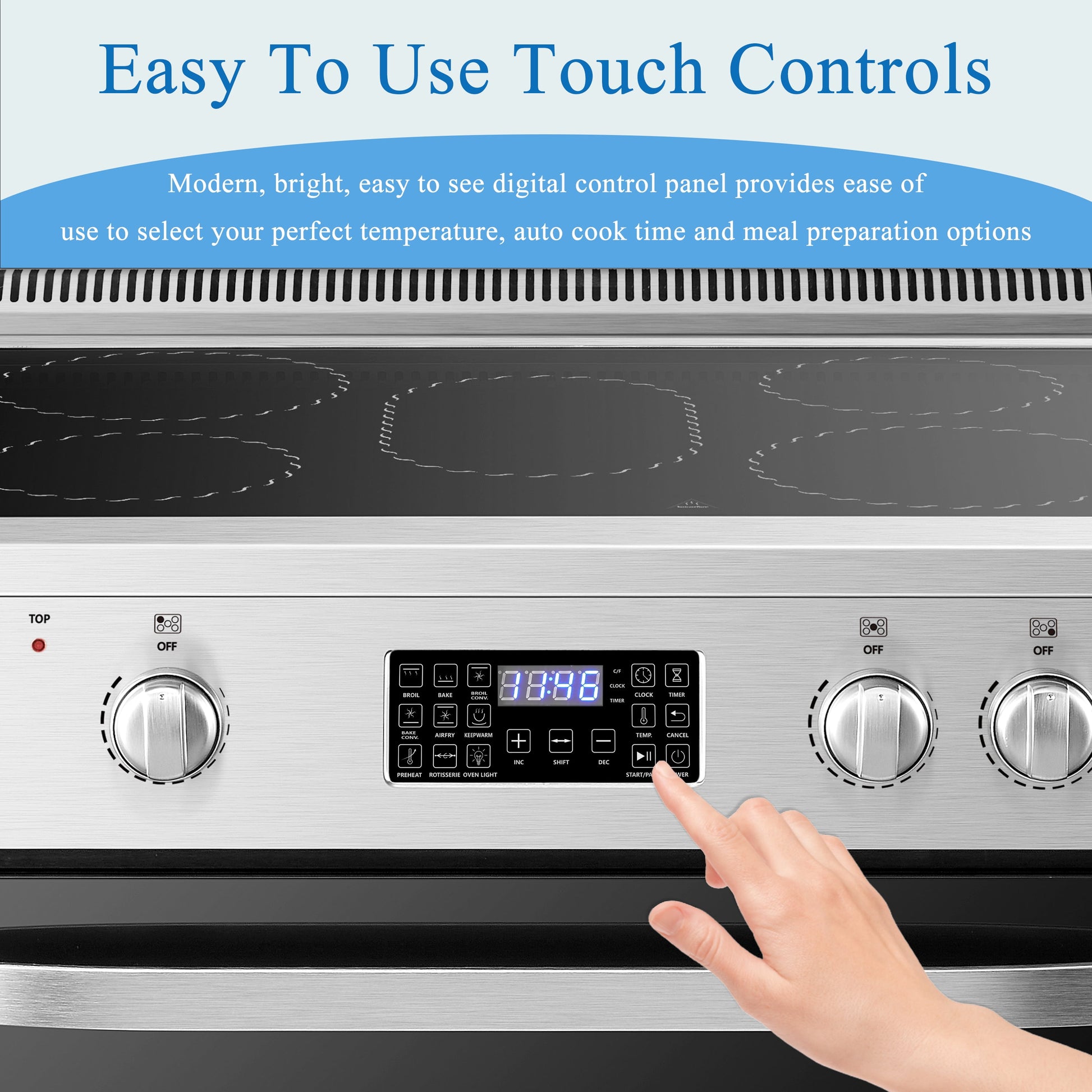 30 Inch 5.9 Cu.Ft. Freestanding Electric Convection Range with Air Fry and Rotisserie, 5 Elements