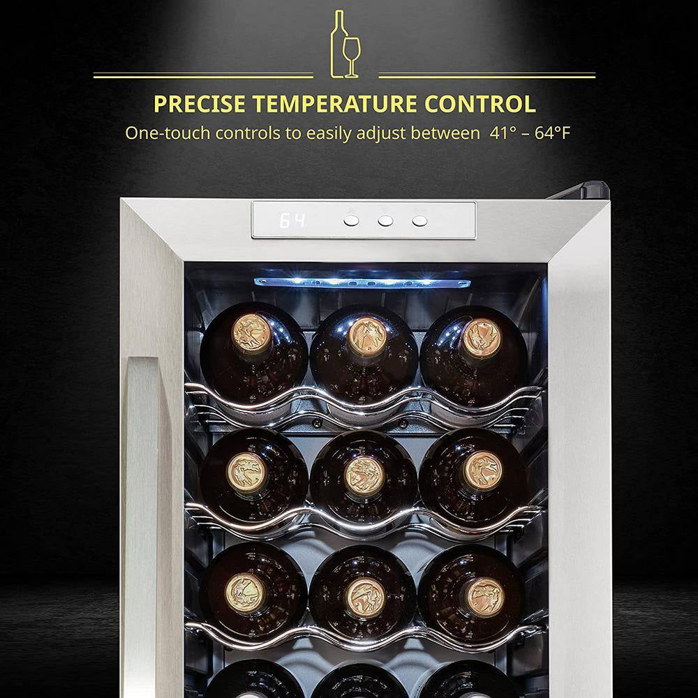 Single Zone 18-Bottle Freestanding Wine Cooler with Lock in Stainless Steel